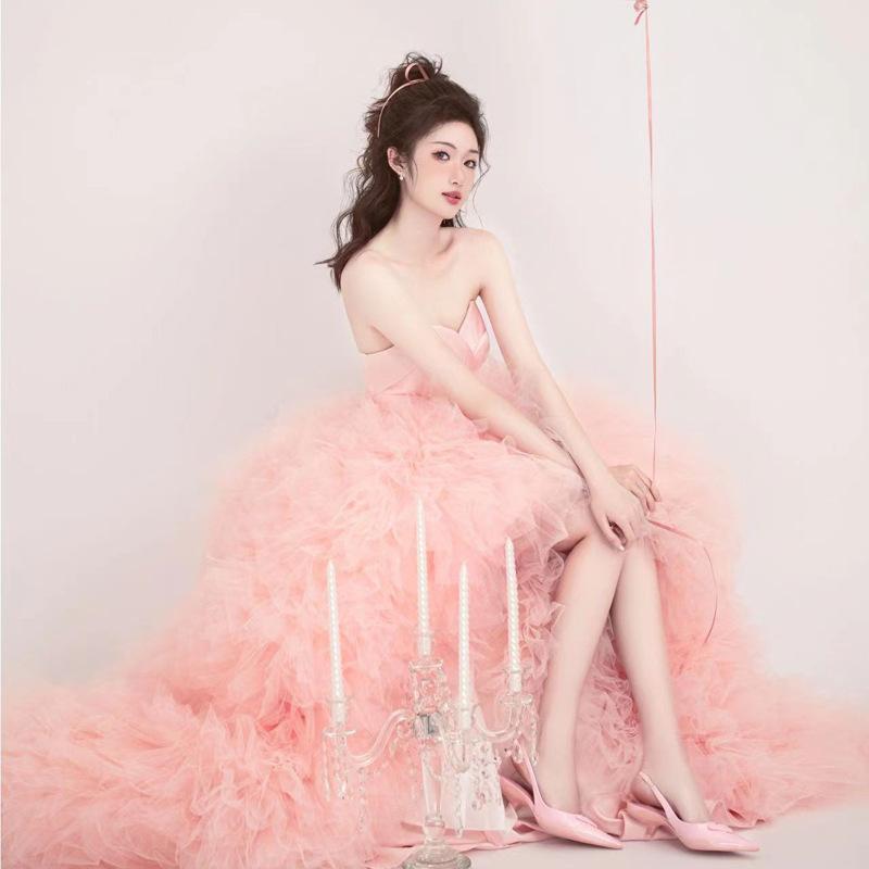 

Темпераментное платье для девочки, свадебное платье, уличное платье, платье розового и белого цвета, легкое свадебное платье для путешествий XXXL