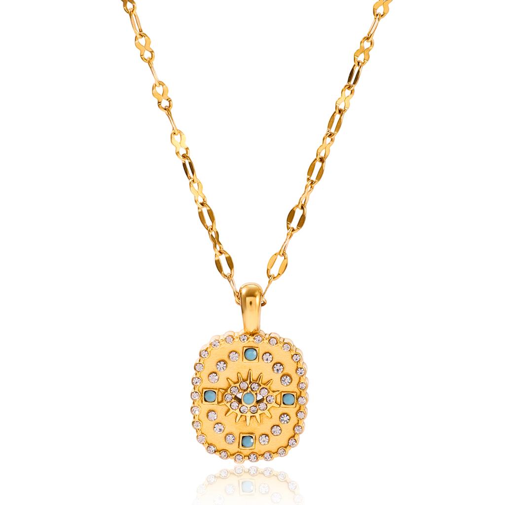 Youthway Lucky Zircon Blue Turquoise Evil Eye Pendant Necklace For Women Gold Plated Stainless Steel Necklace Christmas Gift