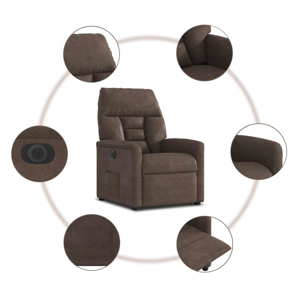 Recliner Chair with Lift Assistance Electric Brown Microfiber Fabric