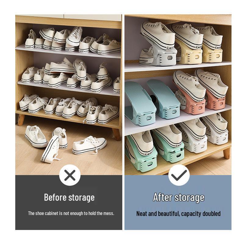 Adjustable Double-Layer Folding Shoe Rack and Cabinet with Space-Saving Partition