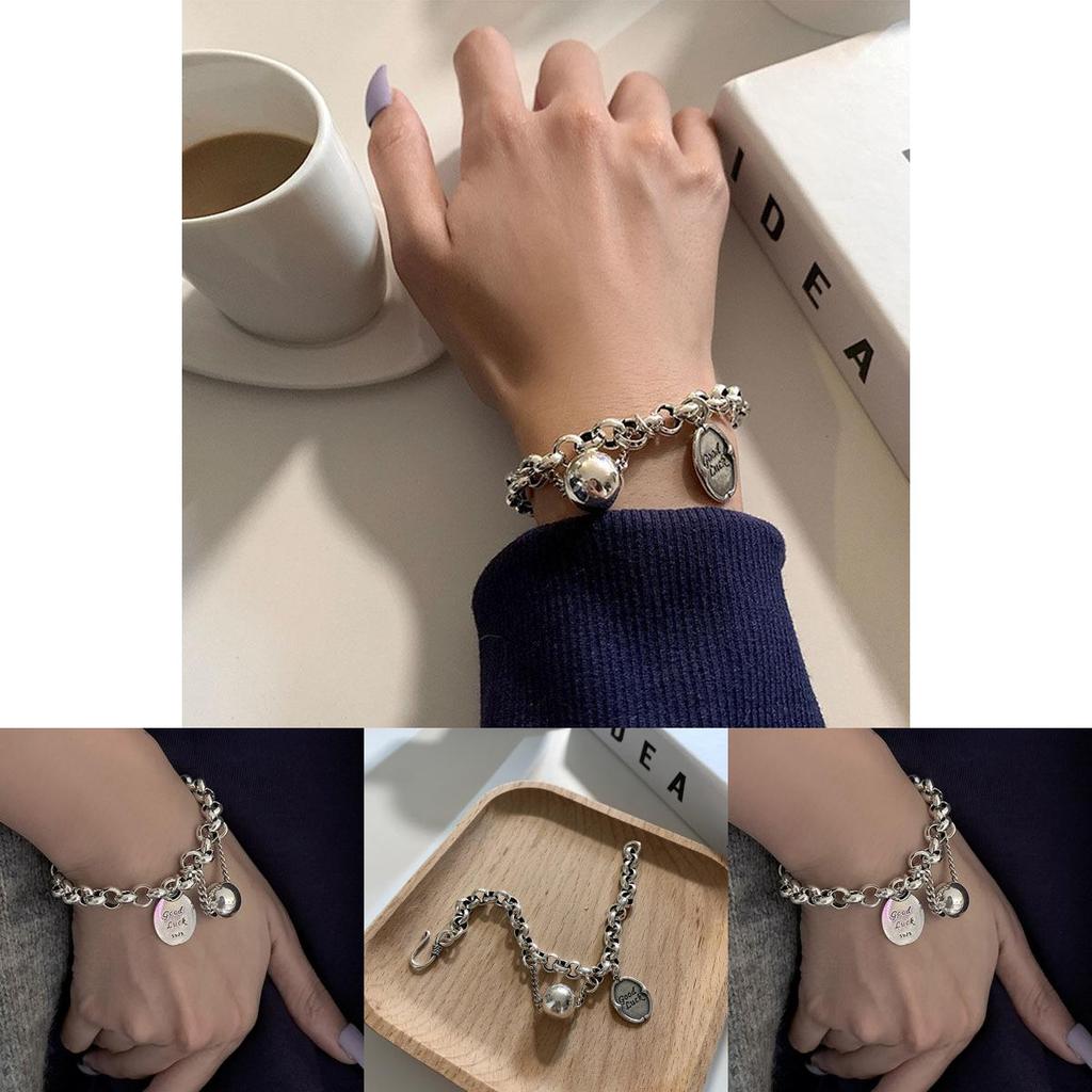 Good Luck Letter Geometric Alloy Bracelet For Women With Electroplating And Hip Hop Style For Travel Gift