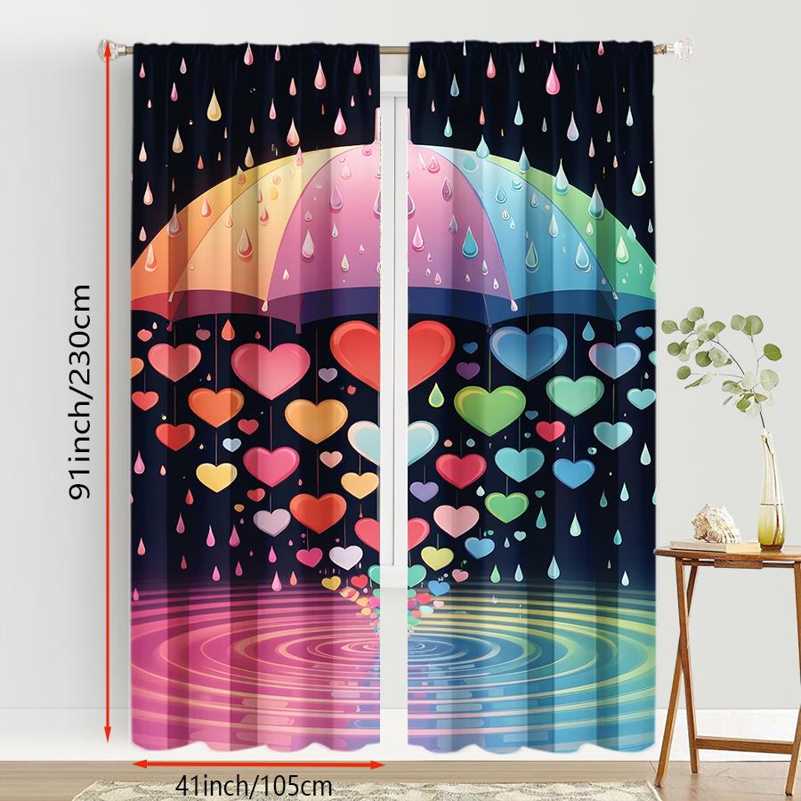 2PCS Rainbow Love Rain Curtain Curtains   Dreamy Sweet Wind   Living Room and Bedroom   Drawbar Pocket Decoration