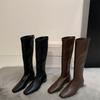 Retro Square Head Low Heel Boots Women's Autumn and Winter Thin Boots Tall Knight Boots But Knee Boots
