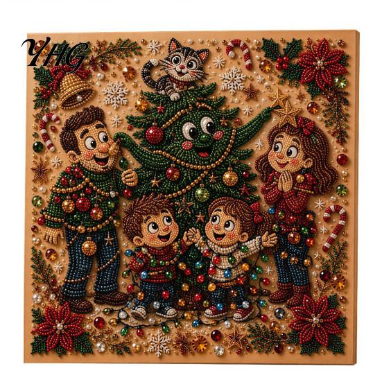 DIY Rhinestone Art Projects Christmas Faux Pearl Kit, Painting 8" X 8", Cartoon Framed Canvas Wall Crafts Snowman Animal Diamond Craft Kit for Adults,