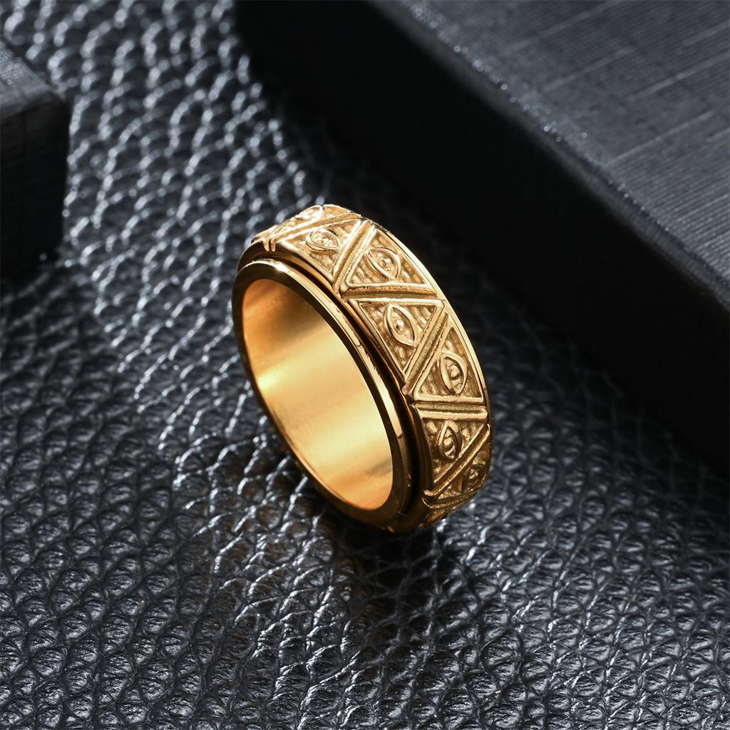 Rotatable Evil Eye Titanium Steel Stress Relief Ring Vintage Artistic Jewelry