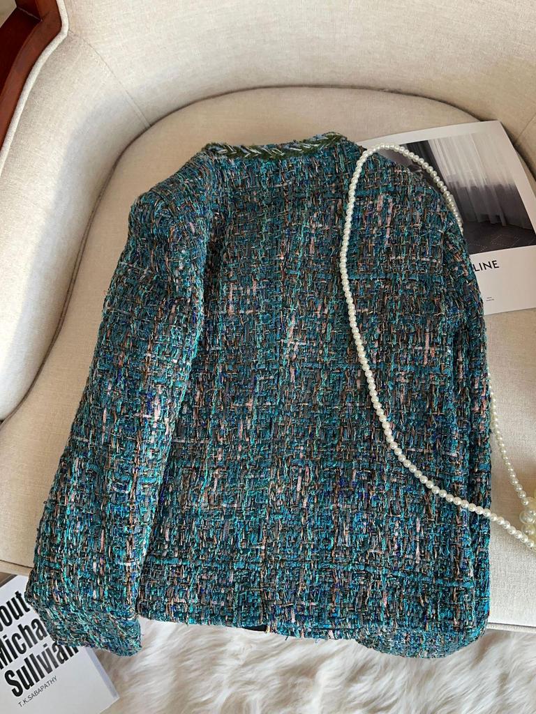 Wiosna 2025 Damska Szykowana Mała Pachnąca Styl Niebieska Kurtka A70886