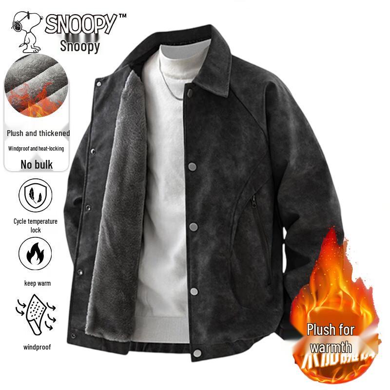 

Snoopy Men s Fleece-Lined Turn-Down Collar Jacket 3XL