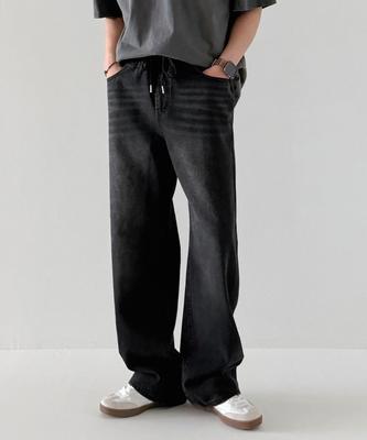 ORIGINALDAY Elastic Washed Wide Denim Pants Black