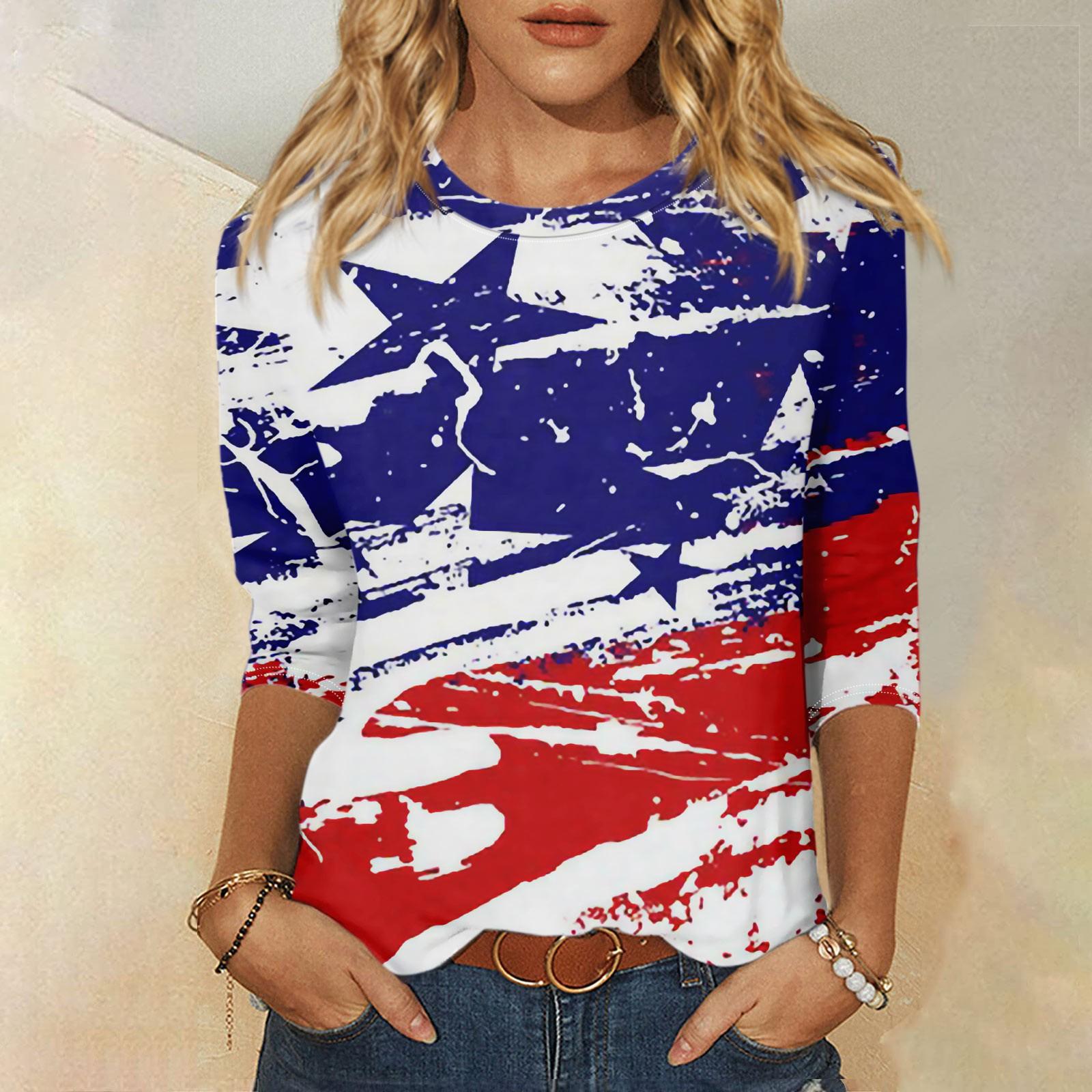 

Женская модная повседневная свободная футболка с круглым вырезом и рукавами 3/4 с принтом, женский топ L синий