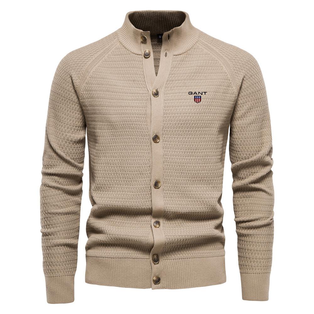 Gant Embroidered Autumn and Winter New Trend Solid Color Cardigan Men's Sweater Business High-quality Sweater Knitted Sweater