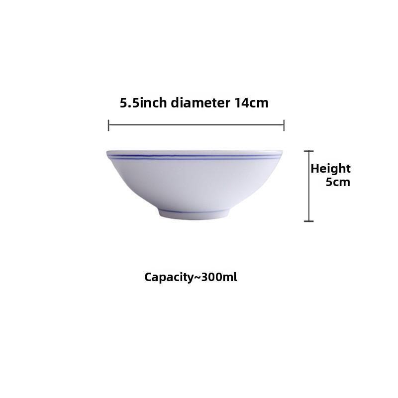 

High Temperature Porcelain Chinese Style Blue Rim Bowl Underglaze Color Round Soup Noodle Bowl