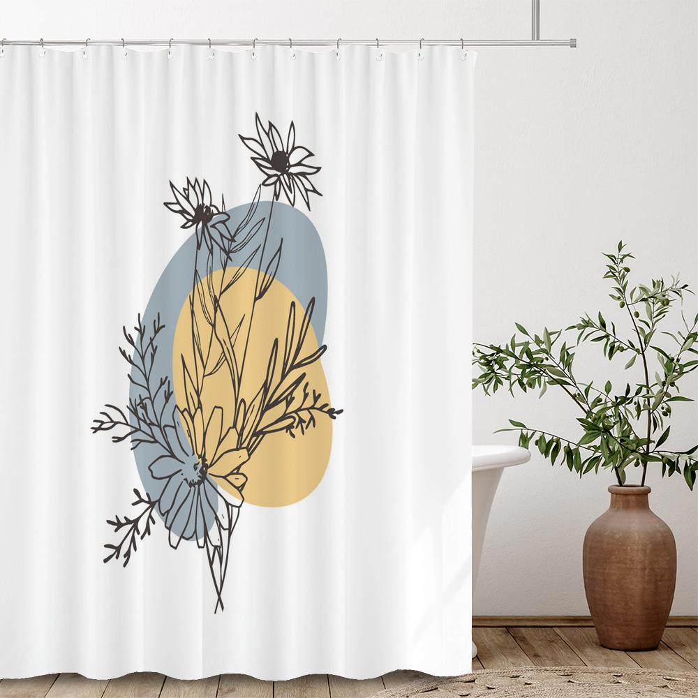 Nordic Abstract Minimalist Flowers Shower Curtain Decor Bathroom Curtain Floral Fabric Hanging Curtain Bathroom Decor With Hooks