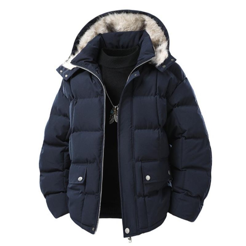 Winter Men's Detachable Hooded Fur Collar Short Loose Versatile Warm Jacket