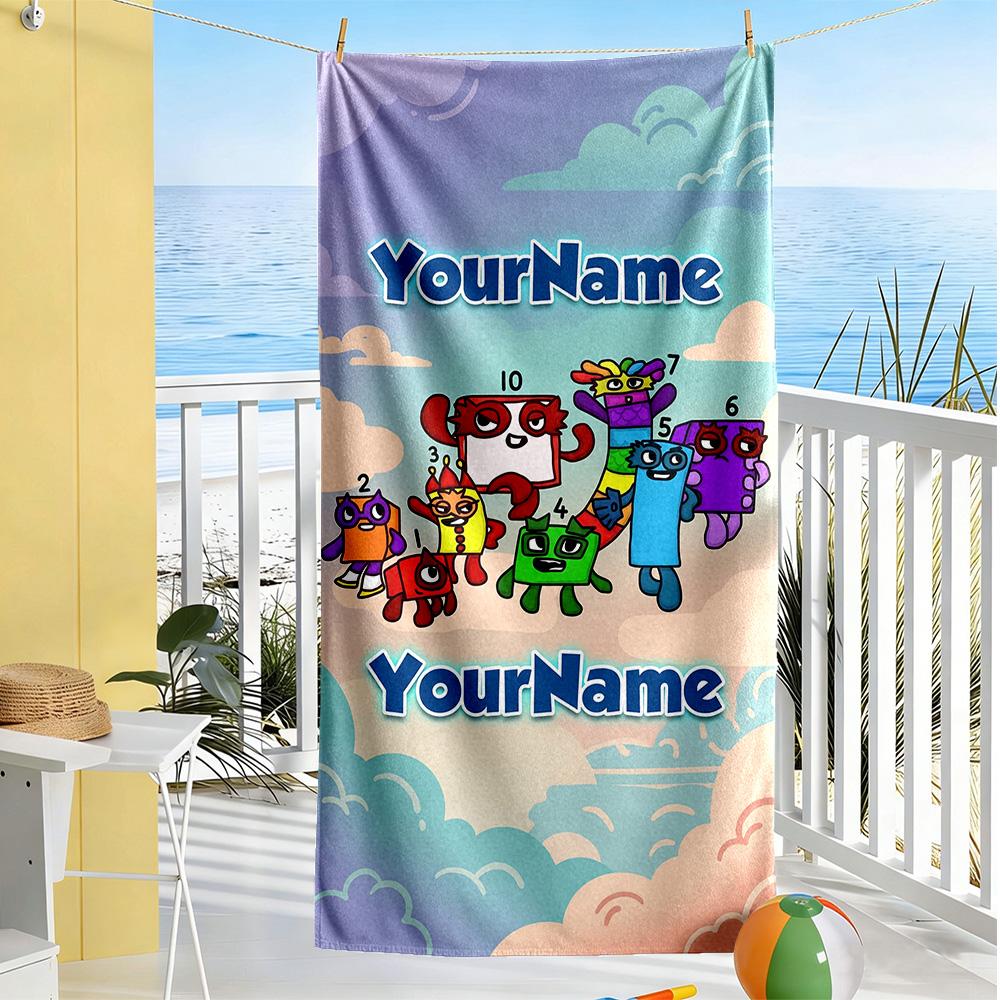 Numberblocks Personalized Text Beach Towel High Absorbency & Quick-Dry Perfect for Traveling Yoga Camping and Swimming