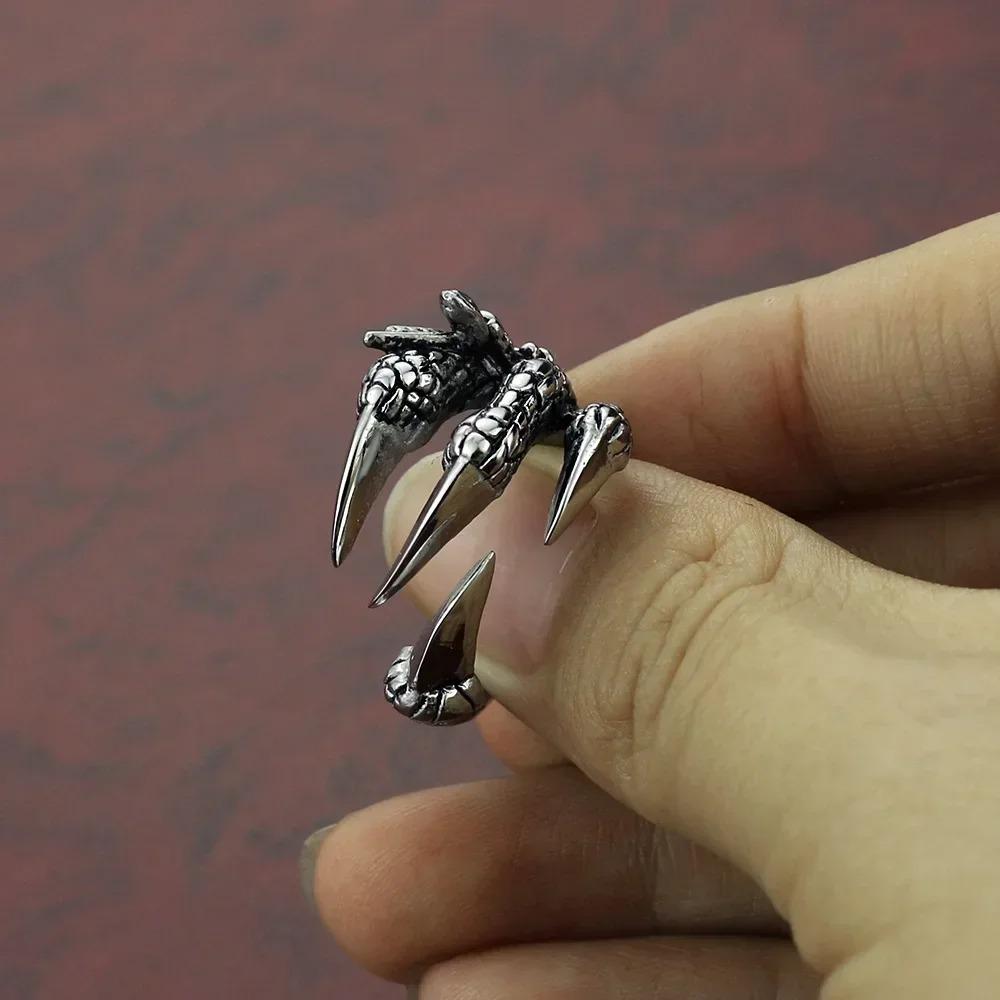 Dragon Claw Ring Stainless Steel Sharp Claw Punk Jewelry Open Ring for Men Women Animal Hand Accessories