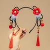 Red Hanfu Wig Headband Pearl New Year Headwear Traditional Flower Tassel Headband  Children