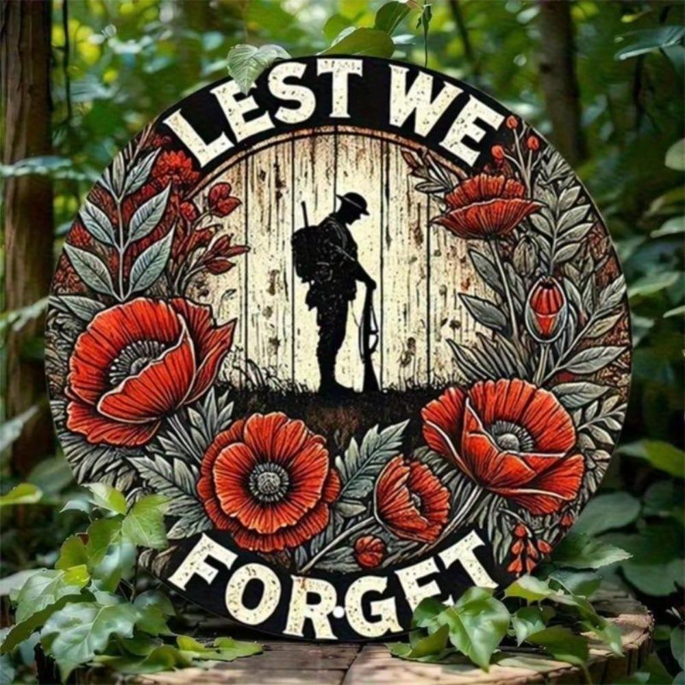 Vintage Poppy Metal Wall Art Rustic Aluminum Round Sign Decor