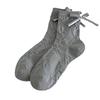 1 Pair Japanese Grey Bow 3D  Bear Calf Socks Kawaii Vintage Seamless Pile Loose Socks for Girl Spring Summer Thin Casual  Socks