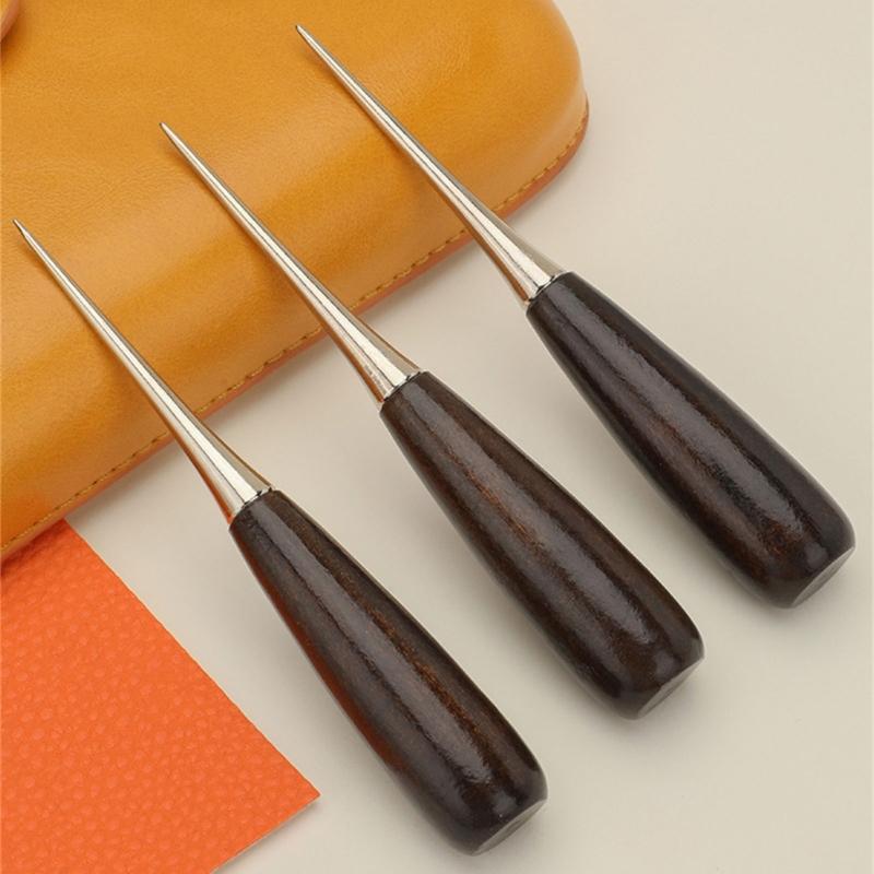10Pcs Professional Leather Awl with Pointed Tip Wood Handle Sewing Awl Tool For Leather Craft Tailoring Hole Punching
