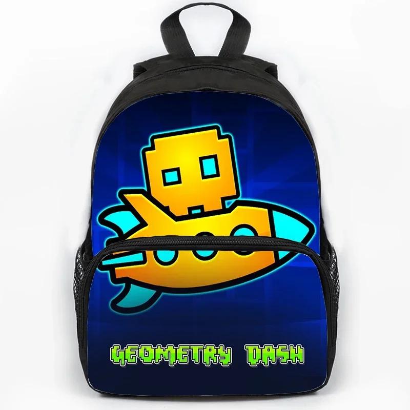 Children Large Capacity Angry Geometry Dash Print Backpack Students School Bags for Girls Boys Cartoon Bookbag Travel Backpacks