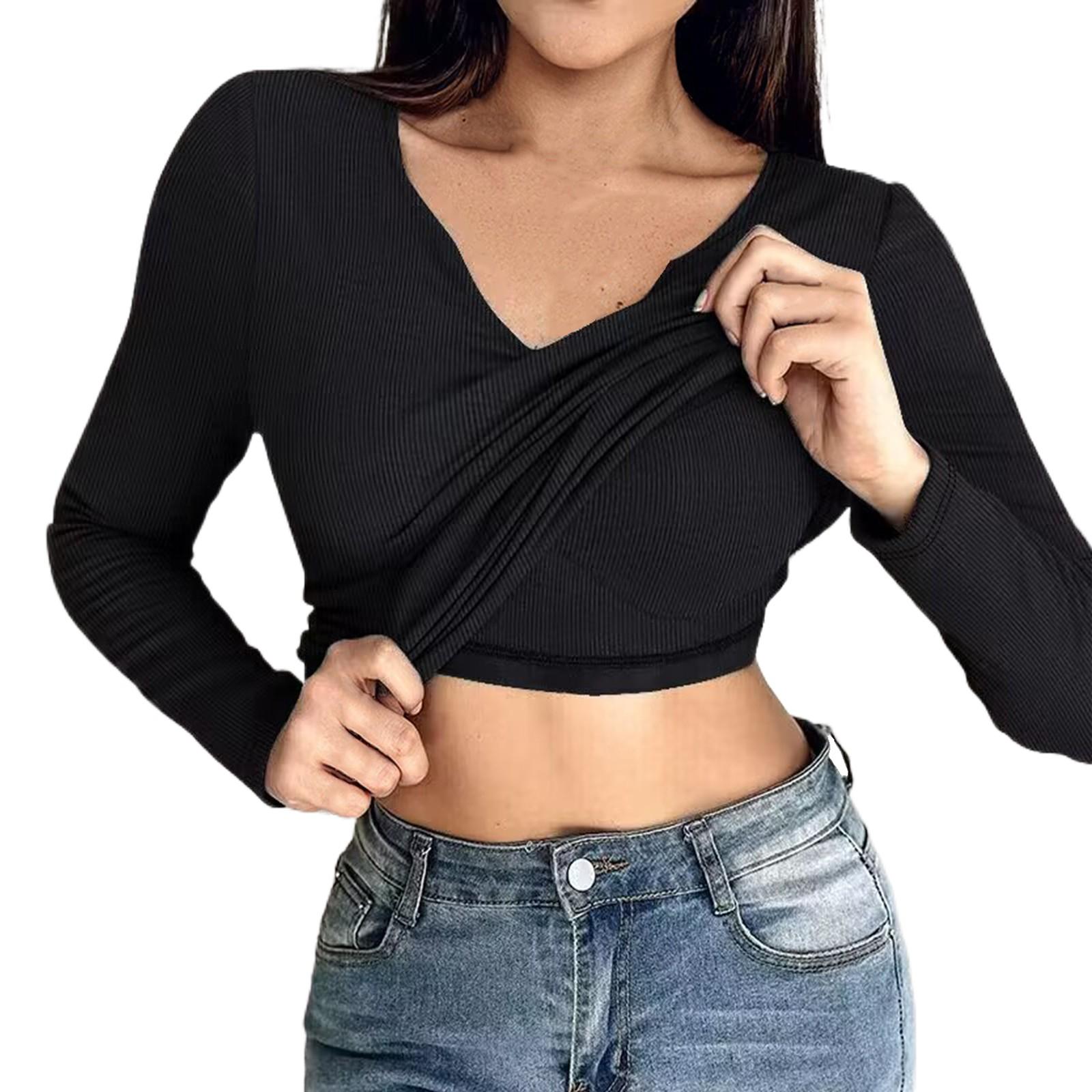 

Женские осенние топы с длинным рукавом в рубчик со встроенным бюстгальтером, базовые майки, футболки, облегающие повседневные топы XL чёрный