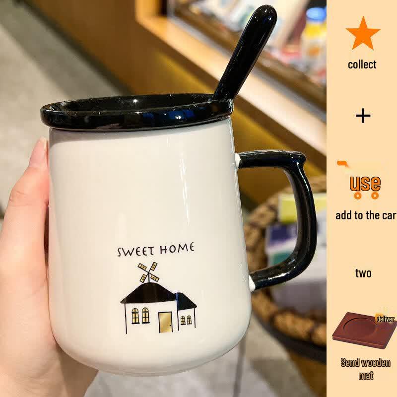 Creative Ceramic Mug with Lid and Spoon