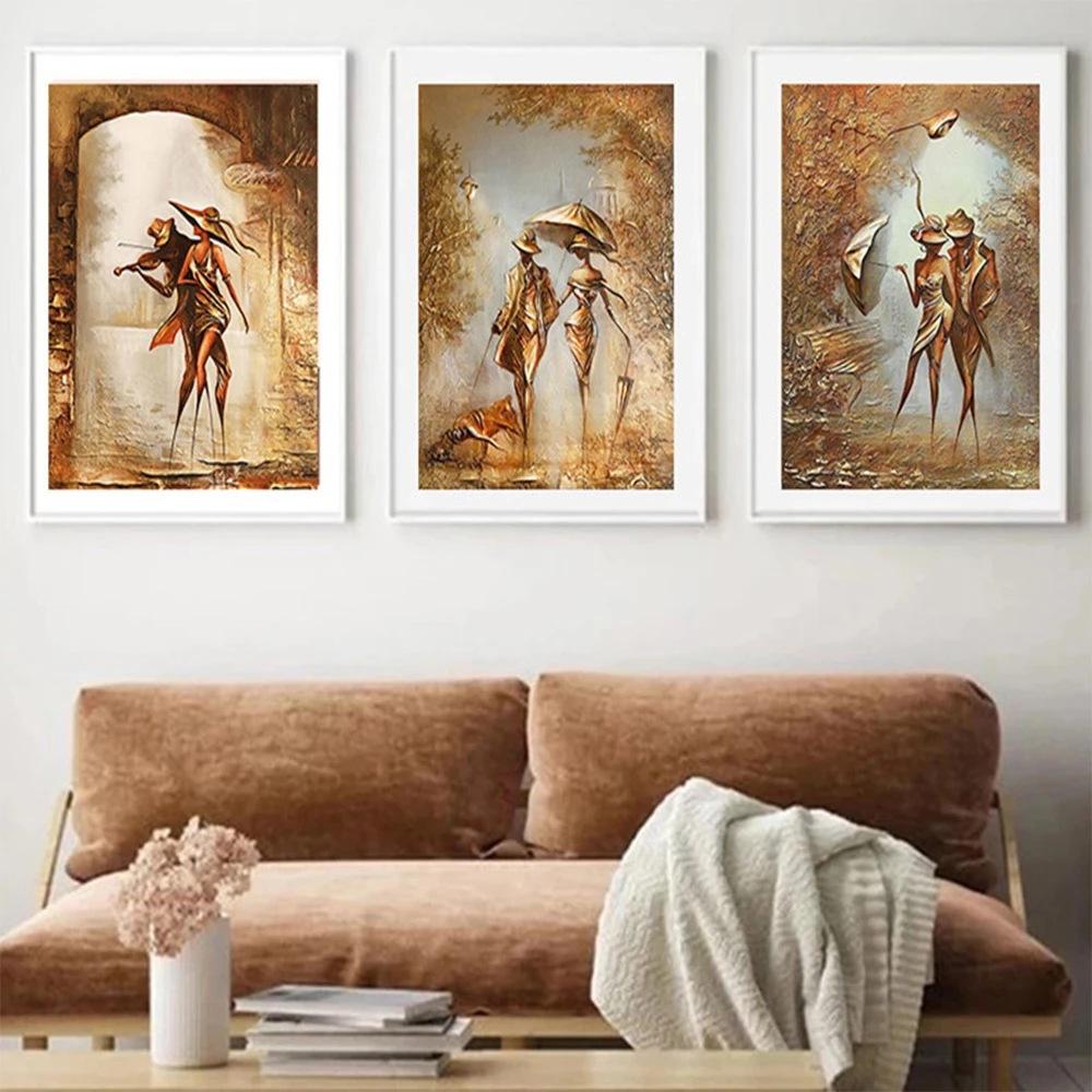 Vintage Abstract Painting Romantic Couple Family Decoration Wall Hanging Oil Painting Wall Art Picture Cuadros Background Wall Decoration