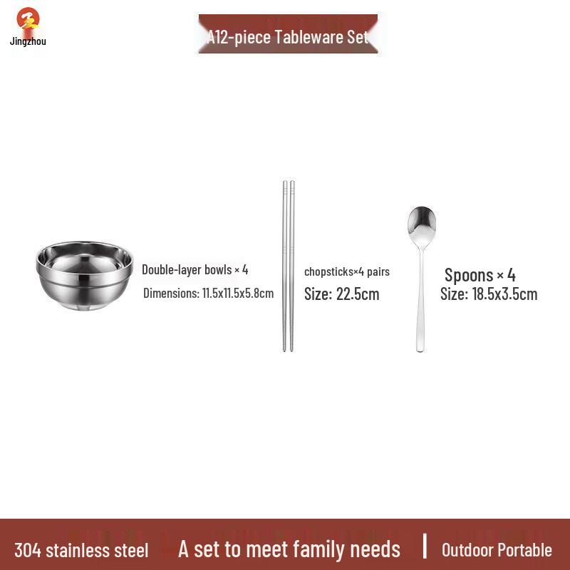 Jingzhou 304 Stainless Steel Camping Tableware Set