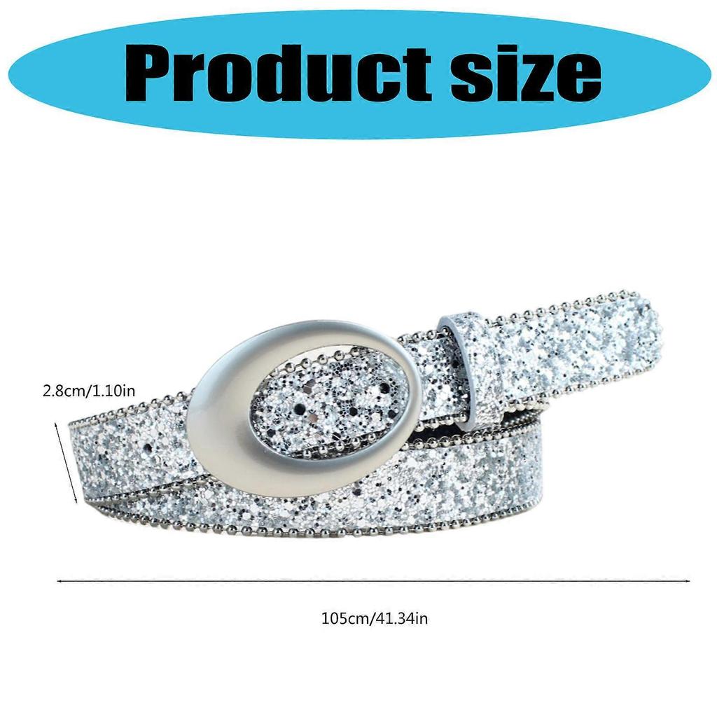 Stylish Adjustable Rhinestones PU Waistband For Female Jeans Daily Fashion Accessories Silver