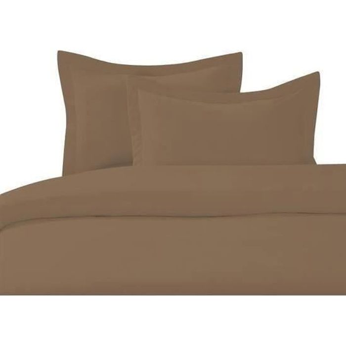 Housse de Couette - HOMEROKK - 220x240 cm - 100% Coton - Taupe Foncé - 2 Taies + Drap Housse