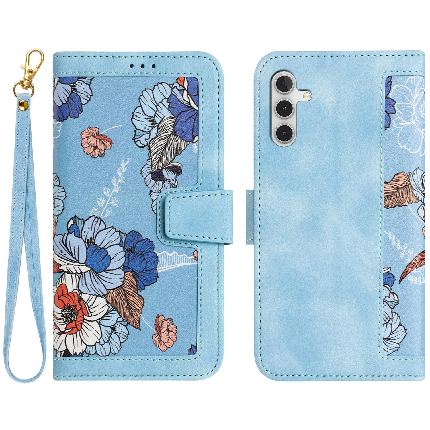 

Для Samsung Galaxy A35 5G Шкіряний чохол-підставка з тримачем для карток з квітковим візерунком Baby Blue