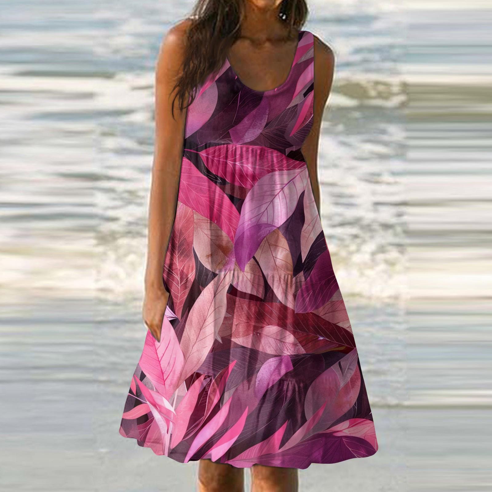 Женское летнее модное свободное повседневное пляжное платье без рукавов с принтом — фото 9