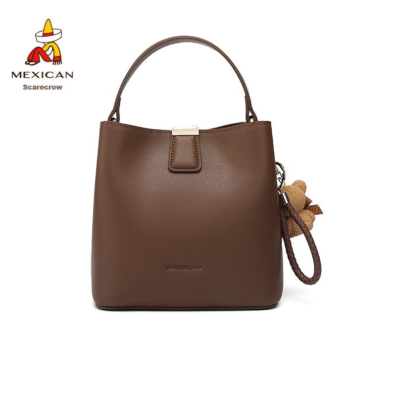 MEXICAN Women's Crossbody Bag, Handbag, Cowhide Shoulder Bag, Bucket Bag, Brown