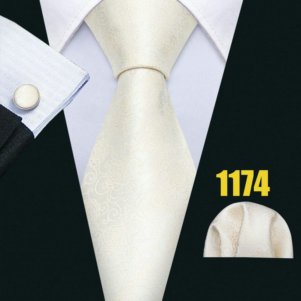 Barry.Wang Blumen-Krawatten-Set für Herren, Einstecktuch, Manschettenknöpfe, Hochzeit, formelle Krawatten-Set