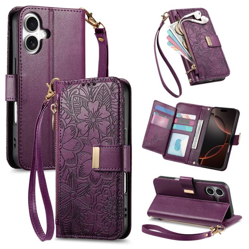 Elegant Floral Leaf Flip Phone Case IPhone 18 17 16 15 With Magnetic Card Slot Stand PU Leather Cover