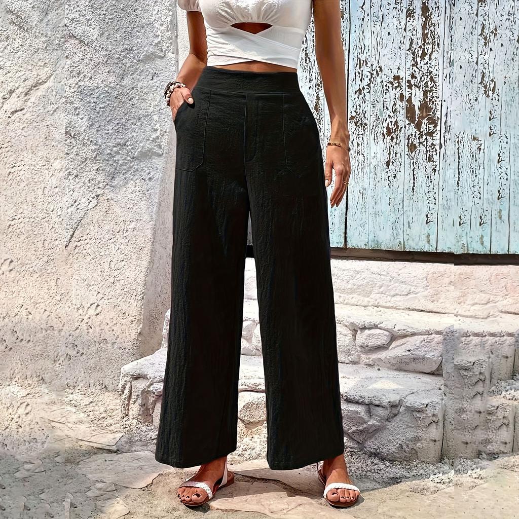 Women’s High Waist Loose Fit Wide Leg Pants Solid Casual Trousers for Office and Everyday Wear Comfy Straight Leg Design
