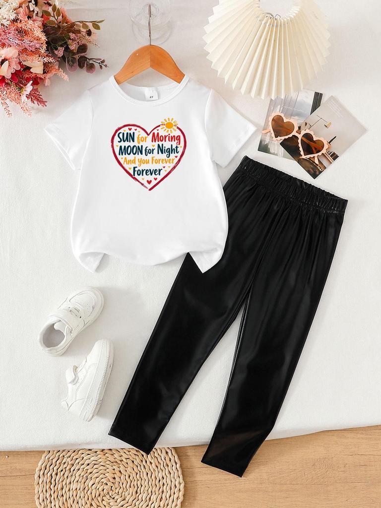 Summer Girls' Two-Piece Set: Fashionable Printed Short Sleeve Top & Long Pants