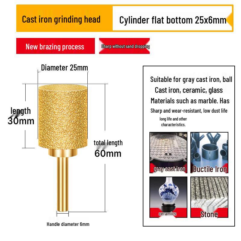 Diamond Brazed Carbide Grinding Head for Ductile Iron & Stone, Compatible with Electric Drills