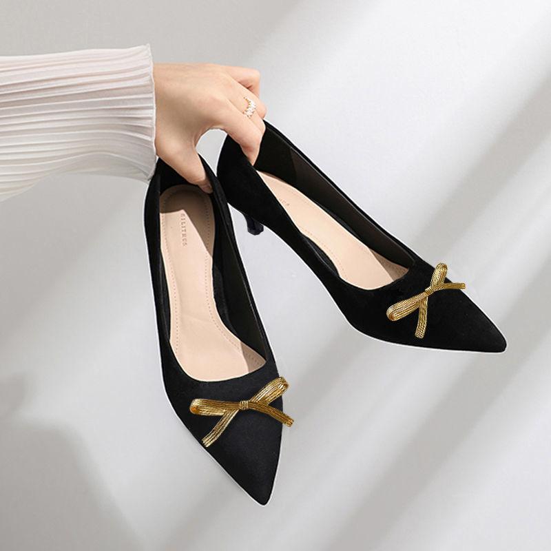 Mode Ballerinas Damen Frühling Herbst Neu 2025 Französische eckige Zehen Schleife Lässig Allround Schwarz Pumps Pantoletten Damenschuhe Übergröße 43 44