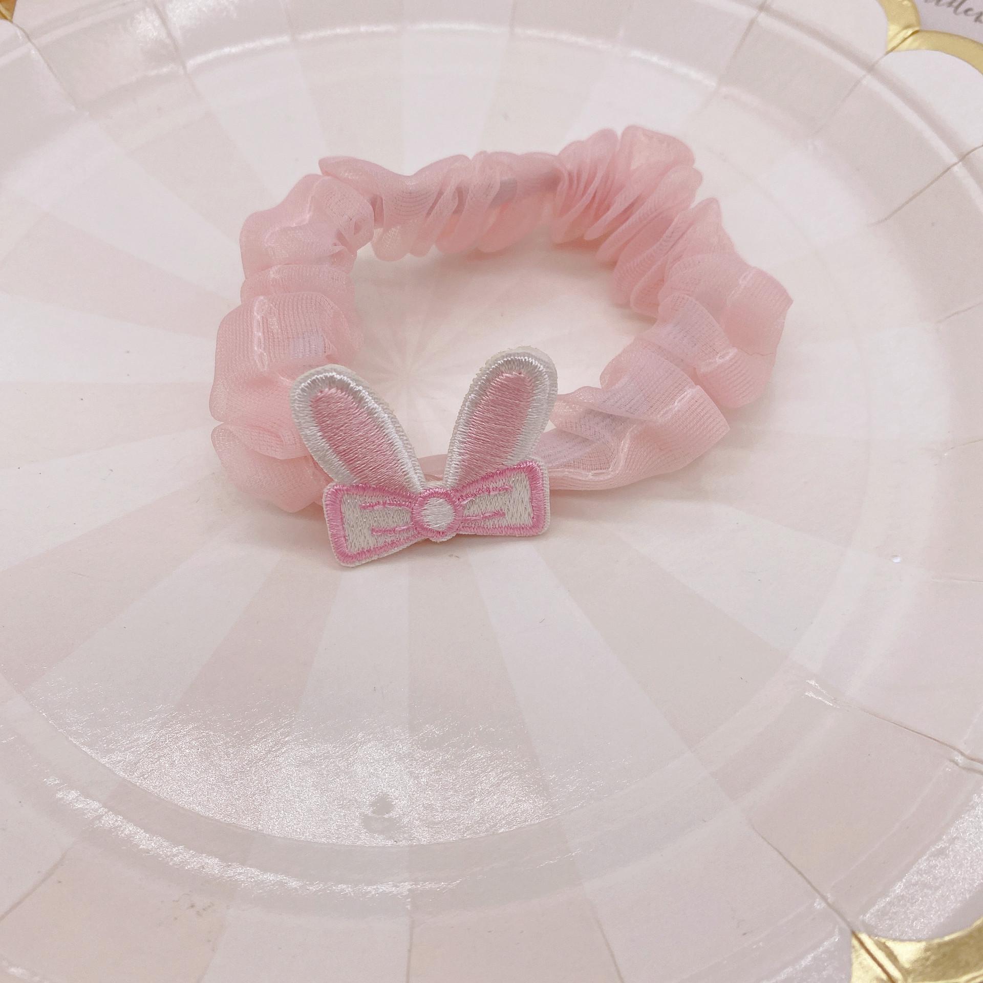 Korean Style Rabbit Embroidery Scrunchie for Girls – Versatile Ponytail Hair Tie for Children