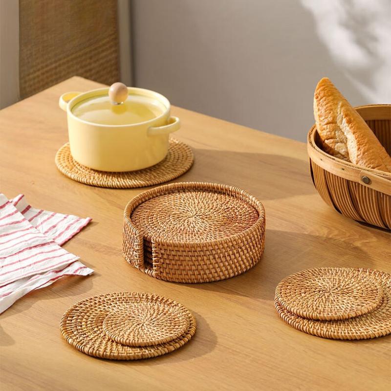 1Pc Rattan Partition Anti-scalding Mat, Dining Table Mat, Bowl Mat, Plate Mat, Thermal Insulation Mat, Teapot Mat, Coaster Holder