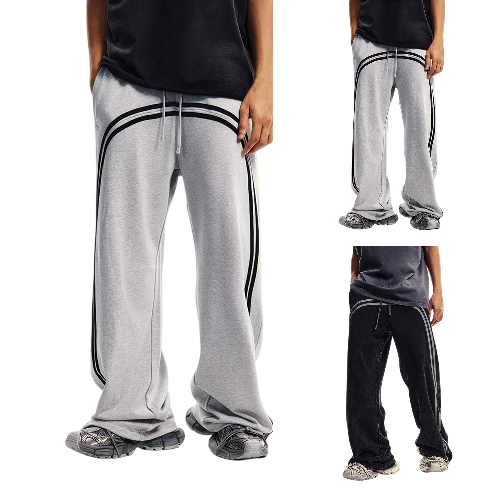 

Straight Leg Pants With Washed Striped Woven Tape Zipper, Wide Leg Sanitary Pants For Men XL світло-сірий колір