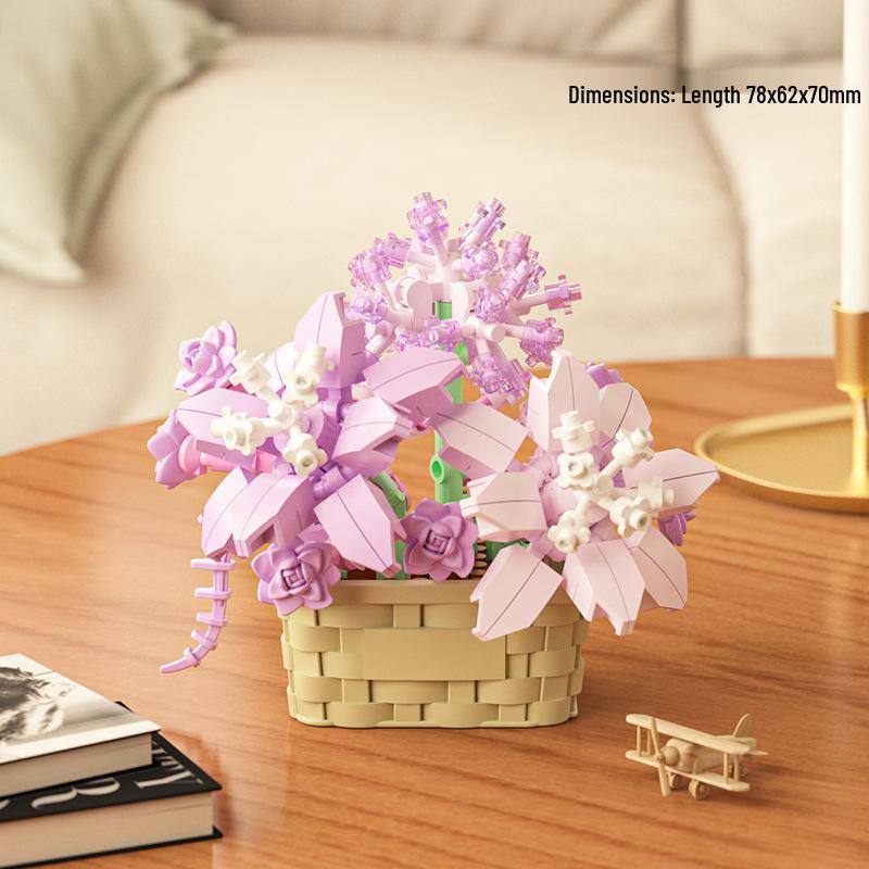 Sunflower Basket Building Blocks - Lego-Compatible Eternal Flower Pot Ornament and Educational Assembling Toy for Girls