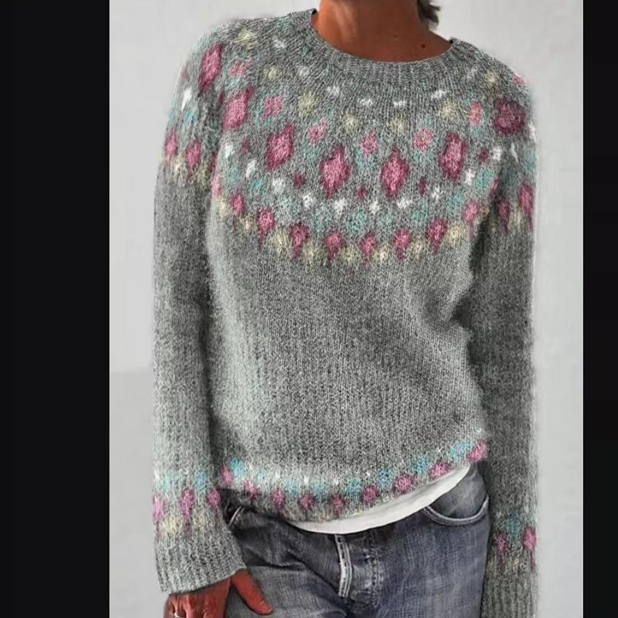 Women Knitted Sweater Print O-neck Long Sleeve Casual Loose Sweaters Female Winter Tops Elegant Pullover Ladies Clothes