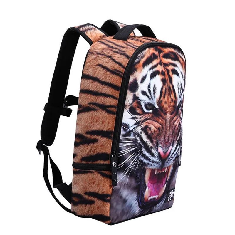Studentský školní batoh pro vysokoškoláky Vivid Funny 3D Tiger Printing Velký batoh na rameno Studentský Men Cool Bookbag