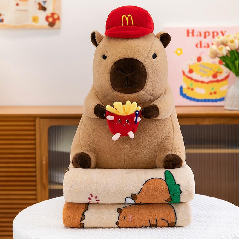 Capybara Plush Air Condition Quilt For Kids And Collectors FriesPeacock Blanket
