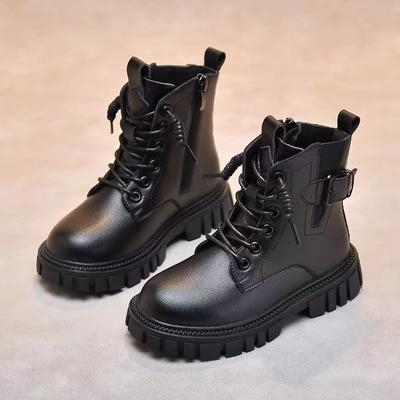 Fashion Versatile Children's Martin Boots Boys Handsome Walk Show Leather Shoes Short Boots Girls Black Boys Boots