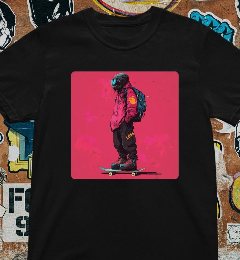 Skater Streetwear T-Shirt Urban Art Style Tee Pink Background Graphic Shirt XXL