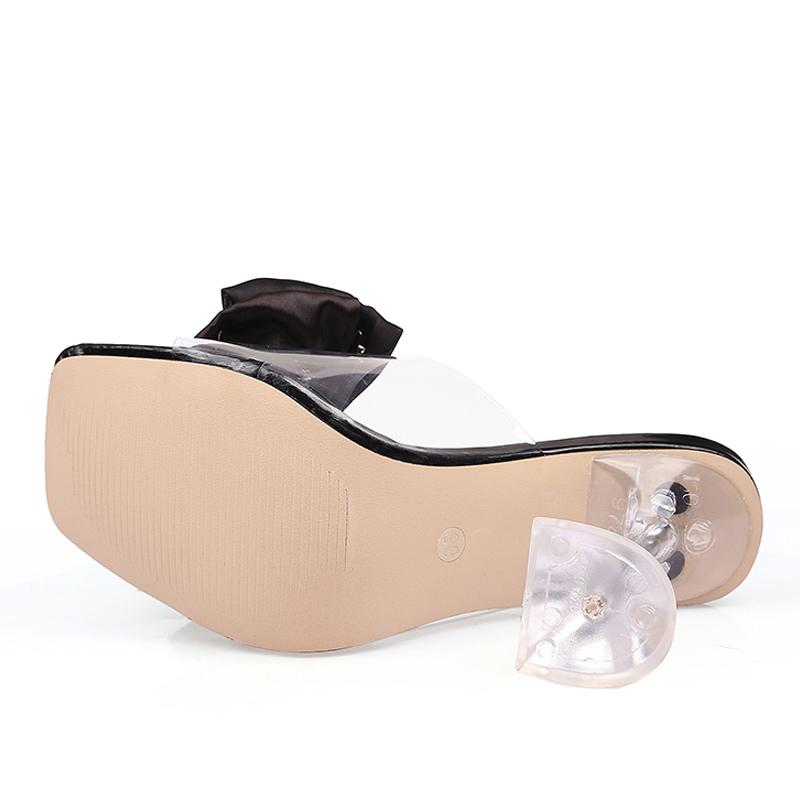 Liyke Big Size 46 Female Shoes Summer Party Slippers Fashion Metal Buckle Bowknot Designer Sandals Women Transparent Heels Slide