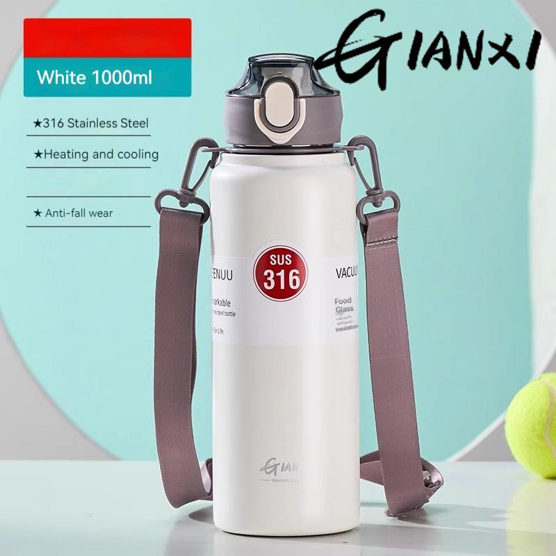 GIANXI 1000ml Spring Cap Large Capacity Vacuum Cup 316 Stainless Steel Coffee Cup Portable Outdoor Sports Water Bottle